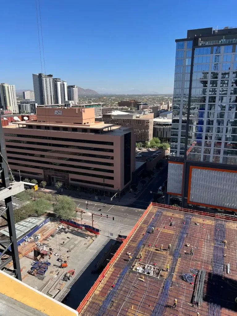 Aerial view of downtown construction site and high-rise buildings Phoenix Arizona