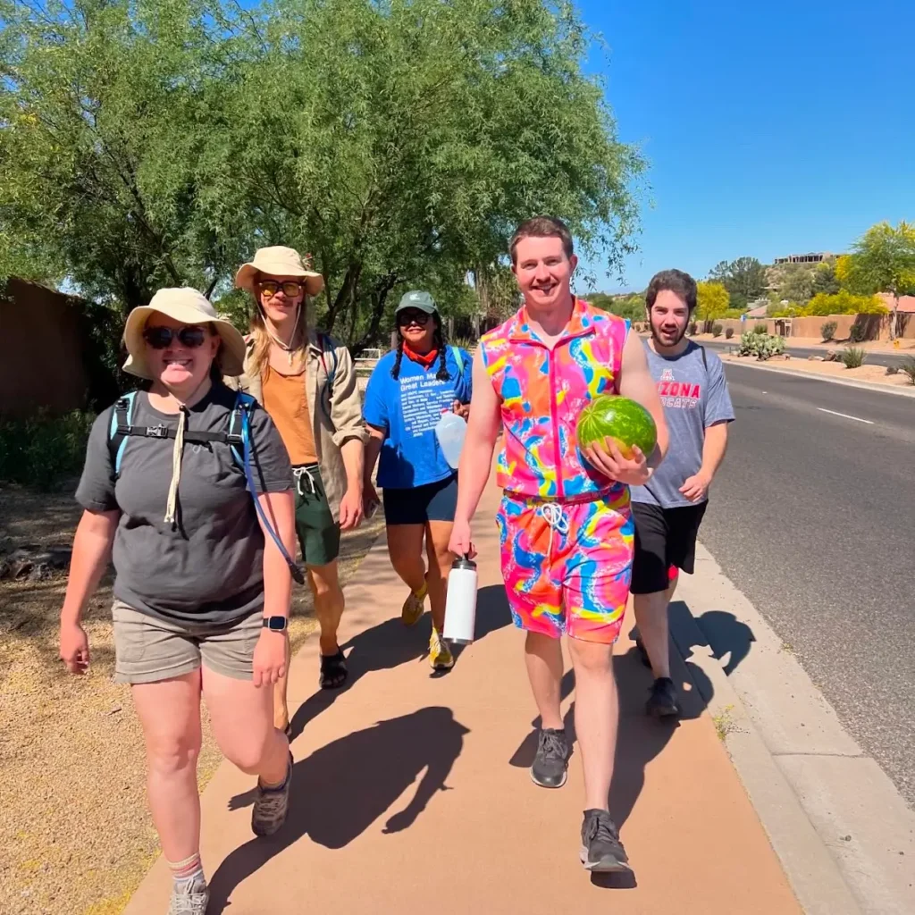 Shawn Thomas hiking with friends urbanism and watermelon