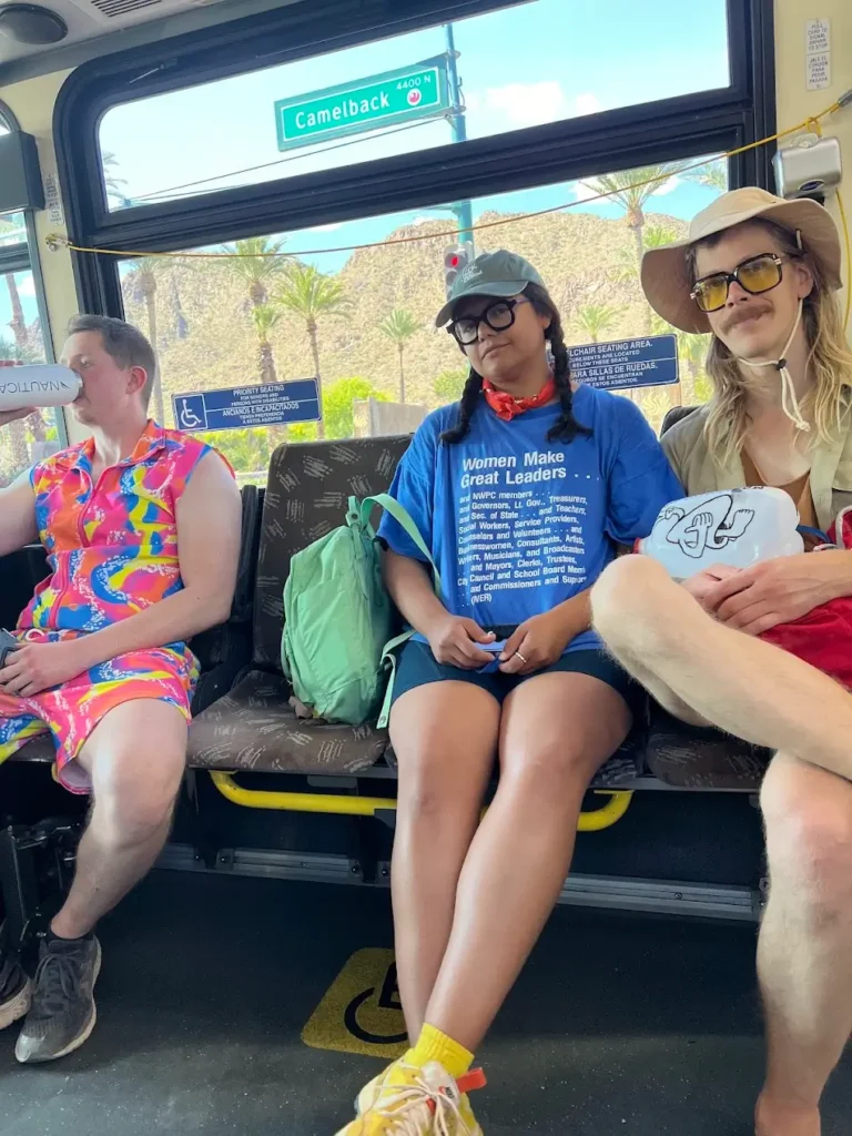 Shawn Thomas on valley metro bus with friends urbanism and Jef Caine and Aileen Martinez